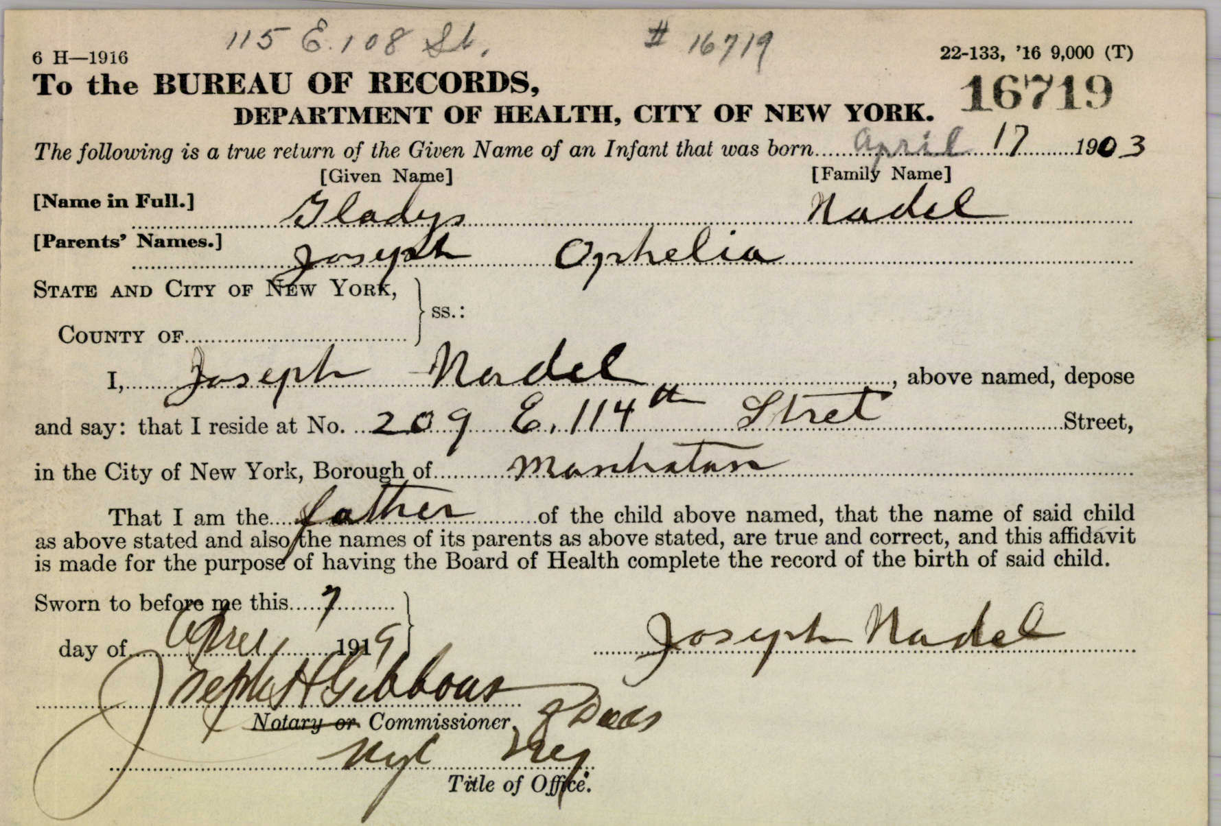 1903 birth certificate