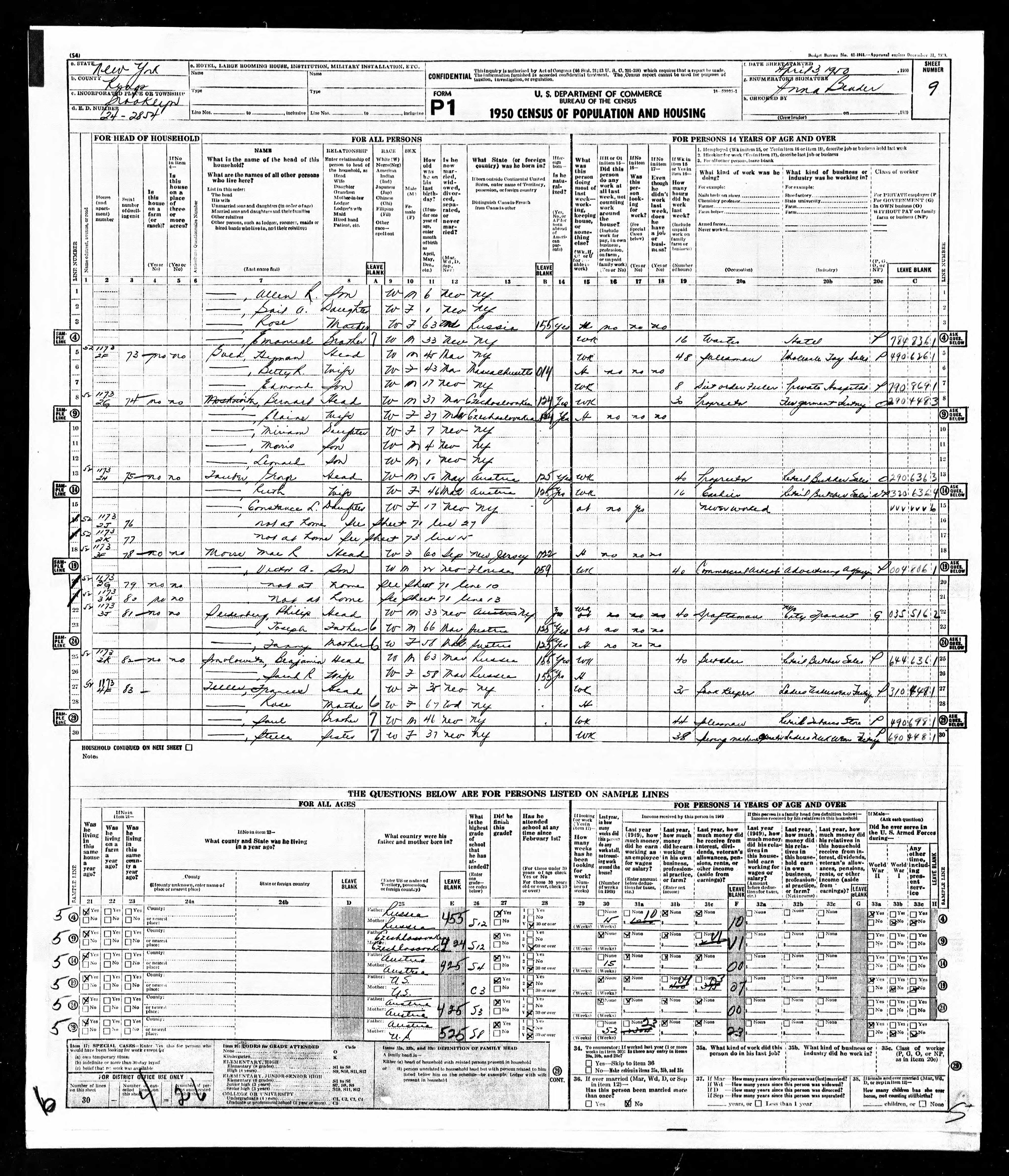 Moskowitz household 1950 census