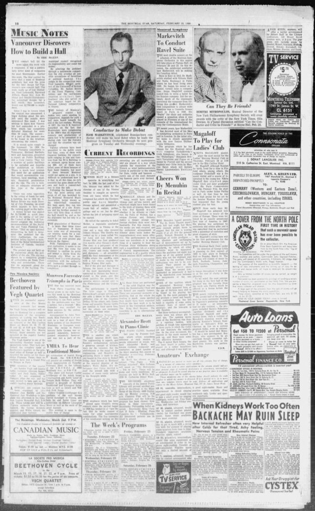 Jewish Music Appreciation evening at the YMHA (Montreal Star, 19 Feb 1955)
