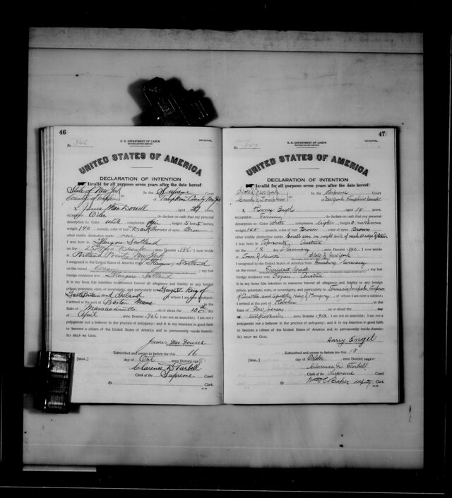 Declaration of Intention, Tompkins Co. NY, 1915