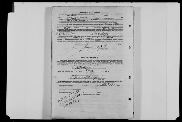 Witness on O. Mayer naturalization, 1944 (Rabbi, Bronx)