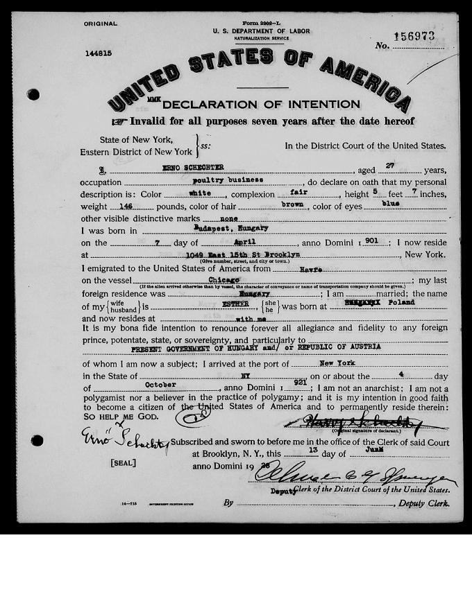 Erno Schechter 1928 Declaration of Intention