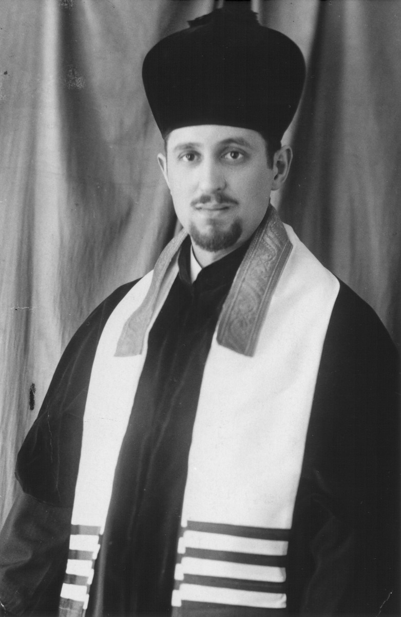 Studio portrait of Cantor Eugene Goldberger in Vukovar, Croatia.