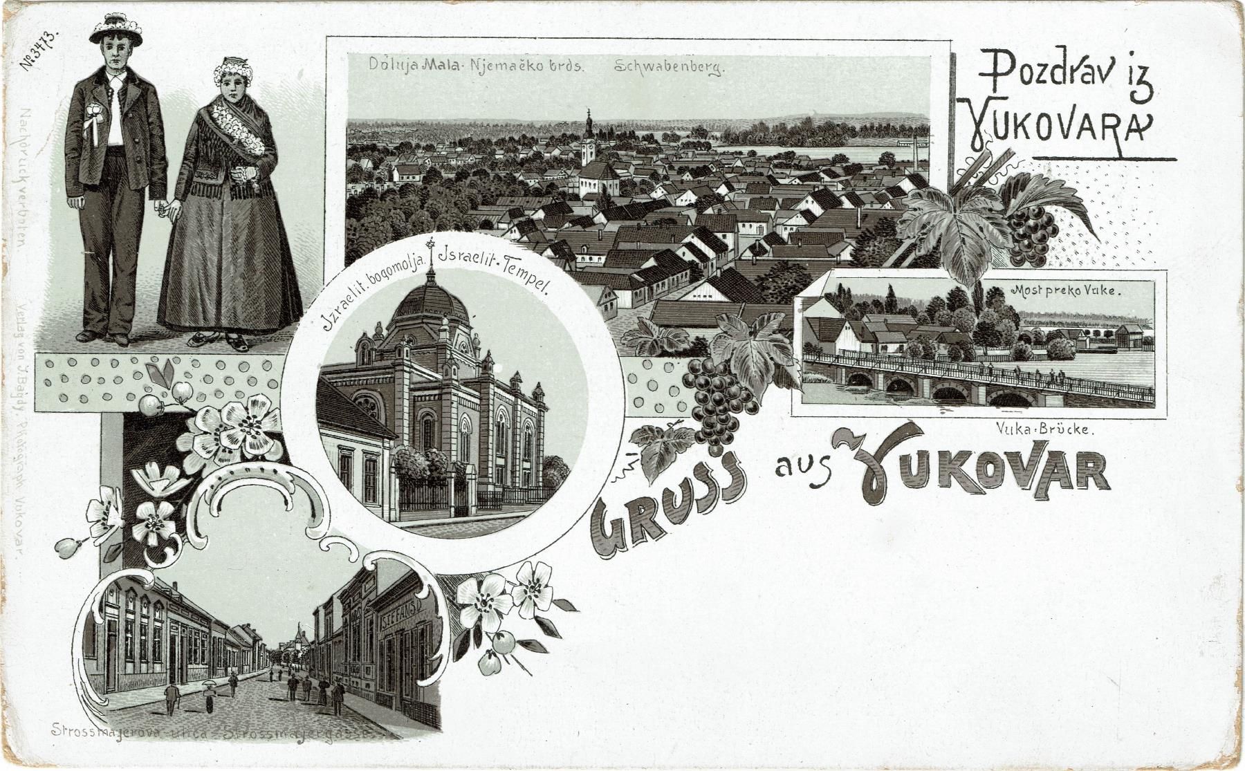 Gruss aus Vukovar postcard ~1900 with the synagogue