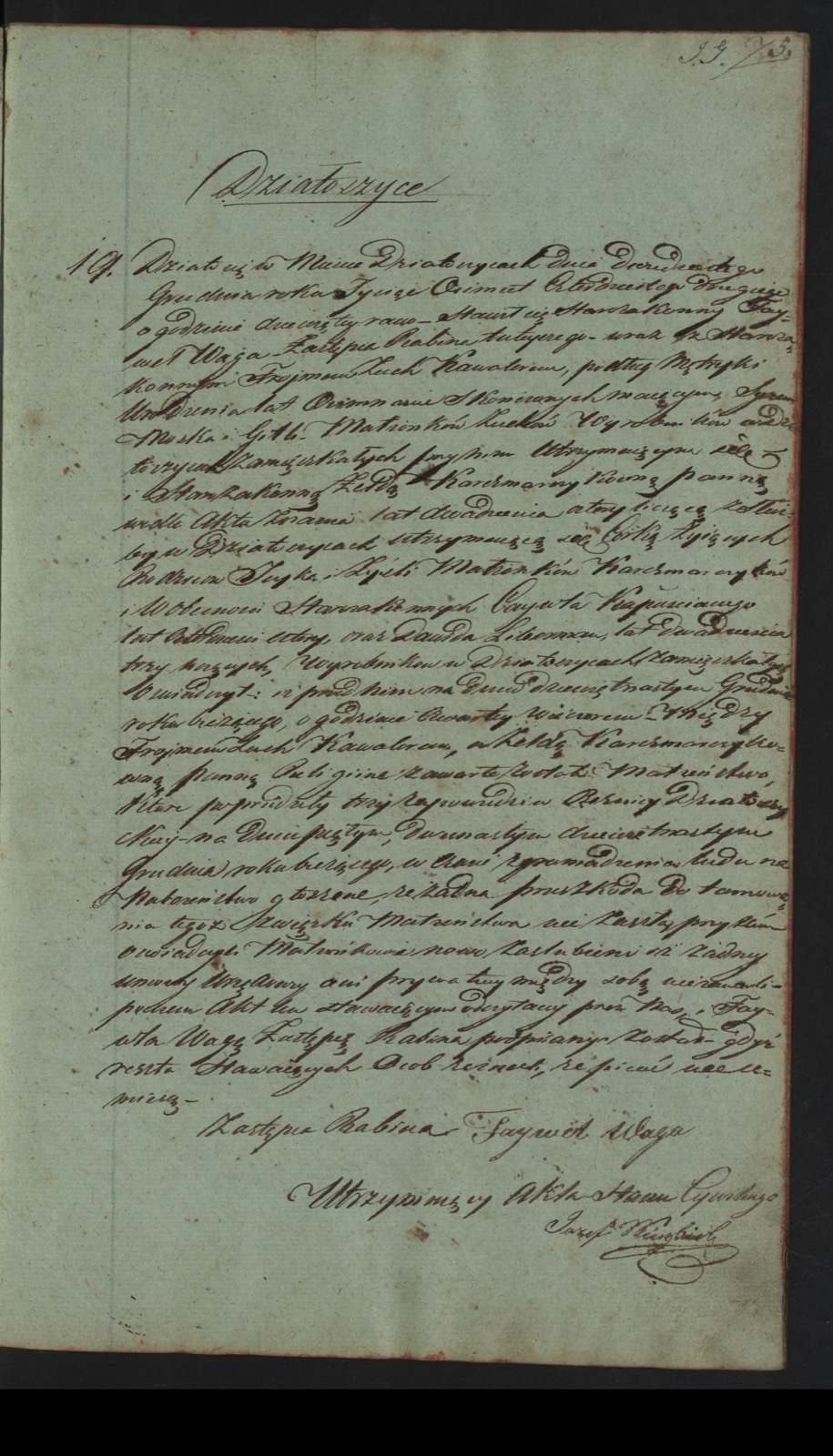 1842 Działoszyce marriage record of Froim Zuchter and Zelda Karczmarczyk, act 19