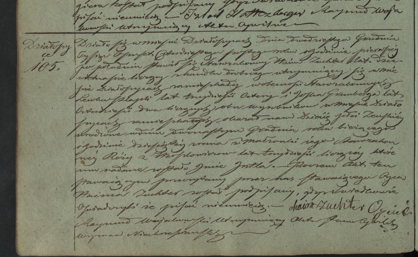 1846 Działoszyce birth record of Jentla Zuchter, act 105